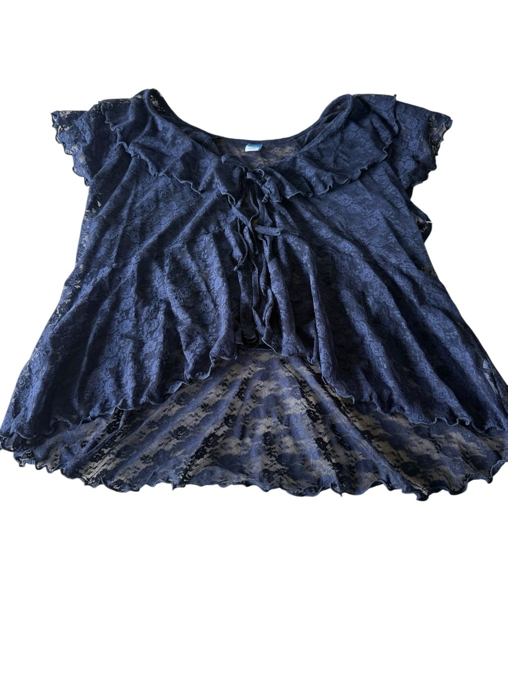 Old Navy Navy Blue Lace Ruffled Short Sleeve Blouse